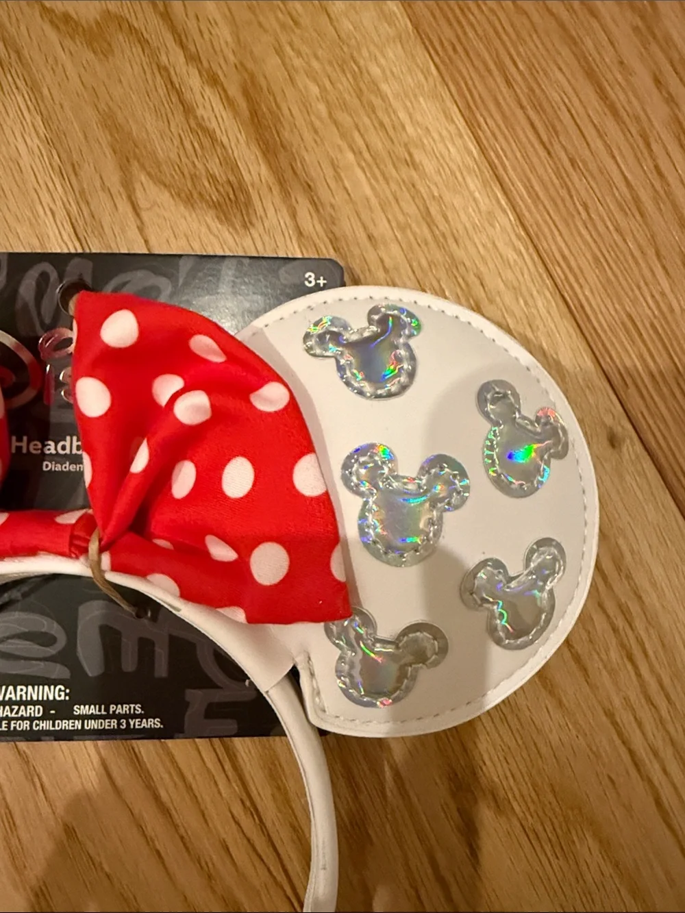 Disney Red Polka Dot Bow Minnie Ear Headband with Holographic Mickeys